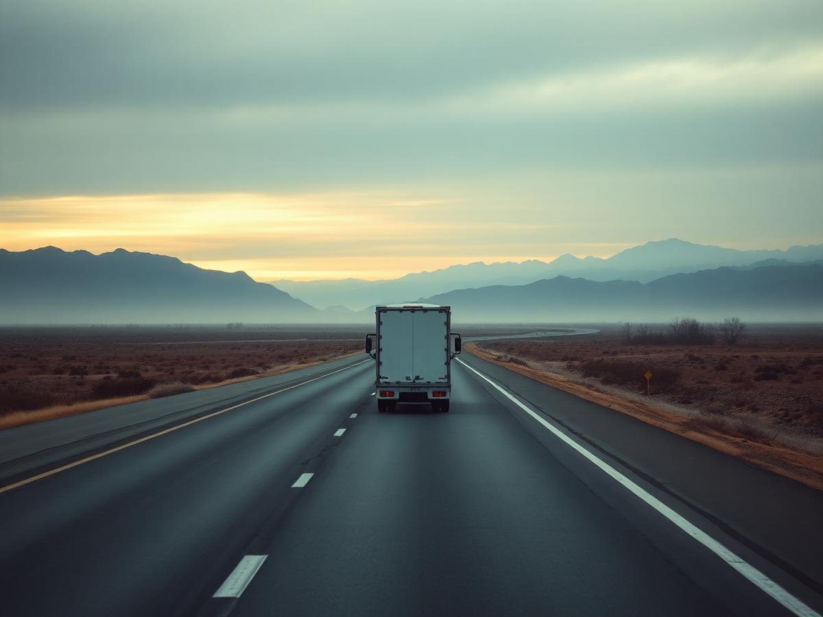 A moving truck on an open interstate highway